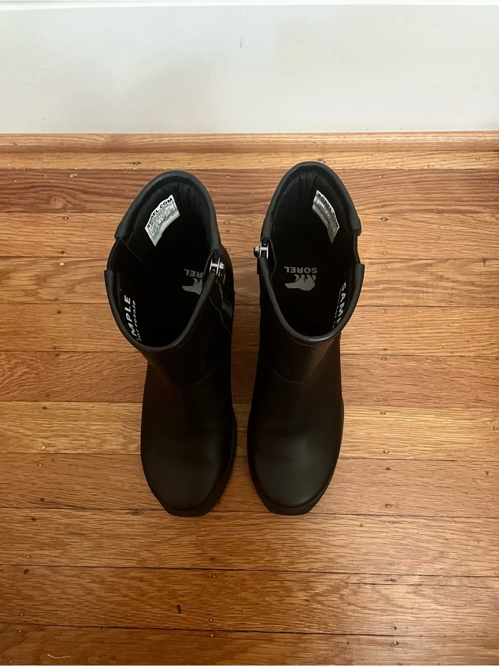 Sorel Sample Motorcycle Wedge Boots Waterproof Women’s 7 Black Leather Side Zip